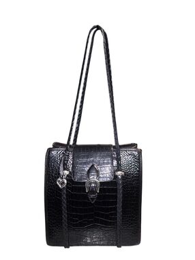 Brighton Black Leather Croc Embossed Trim Shoulder Bag Vintage